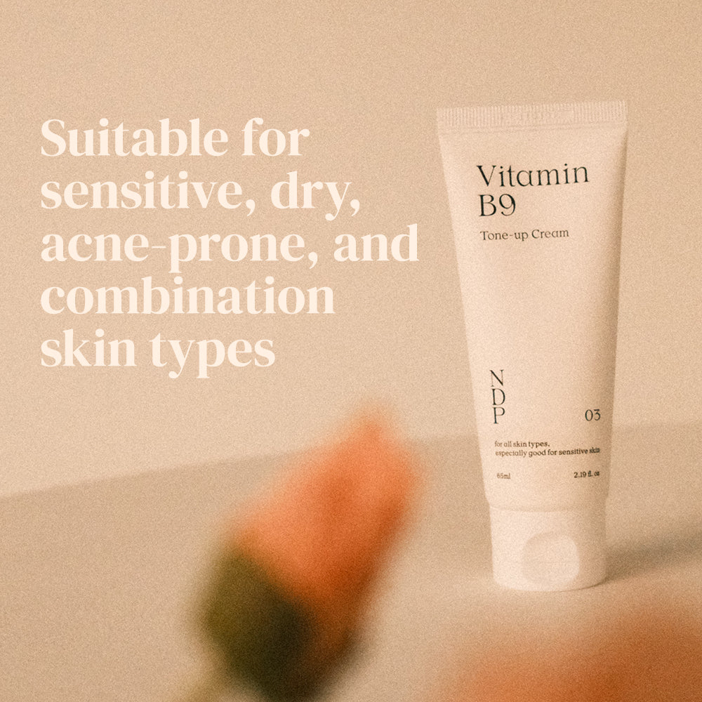 K-beauty Natural derma project Vitamin B9 Tone-up cream, Suitable for sensitive, dry, acne-prone, and combination skin types.